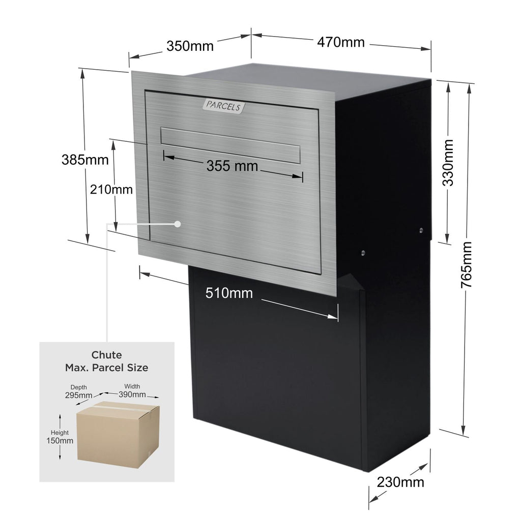 Geneva Large Parcel Fence/Brick Letterbox - Stainless Steel